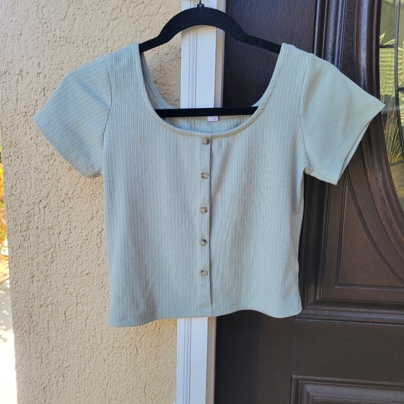 Tops - Sage Green Button Crop Top